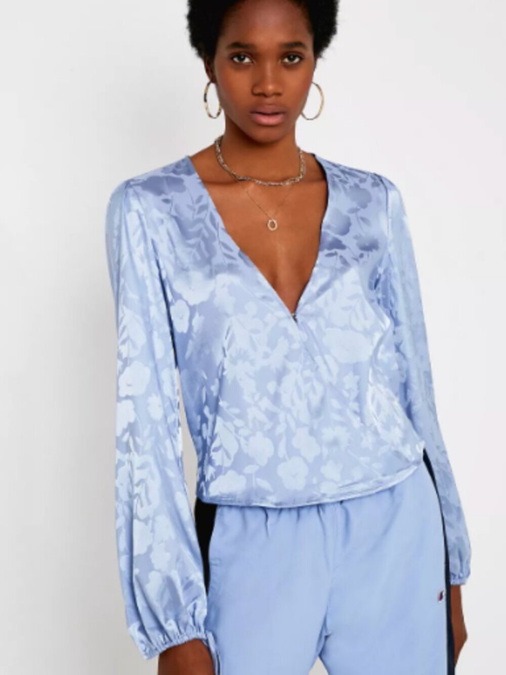 Urban Outfitters Audrina Blue Jacquard Blouse